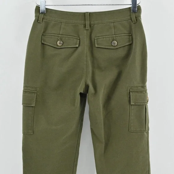 Kate Spade Havana Alma Green Cargo Pants Size 00 Slim Cropped Pocket Zip Trouser - Picture 10 of 12